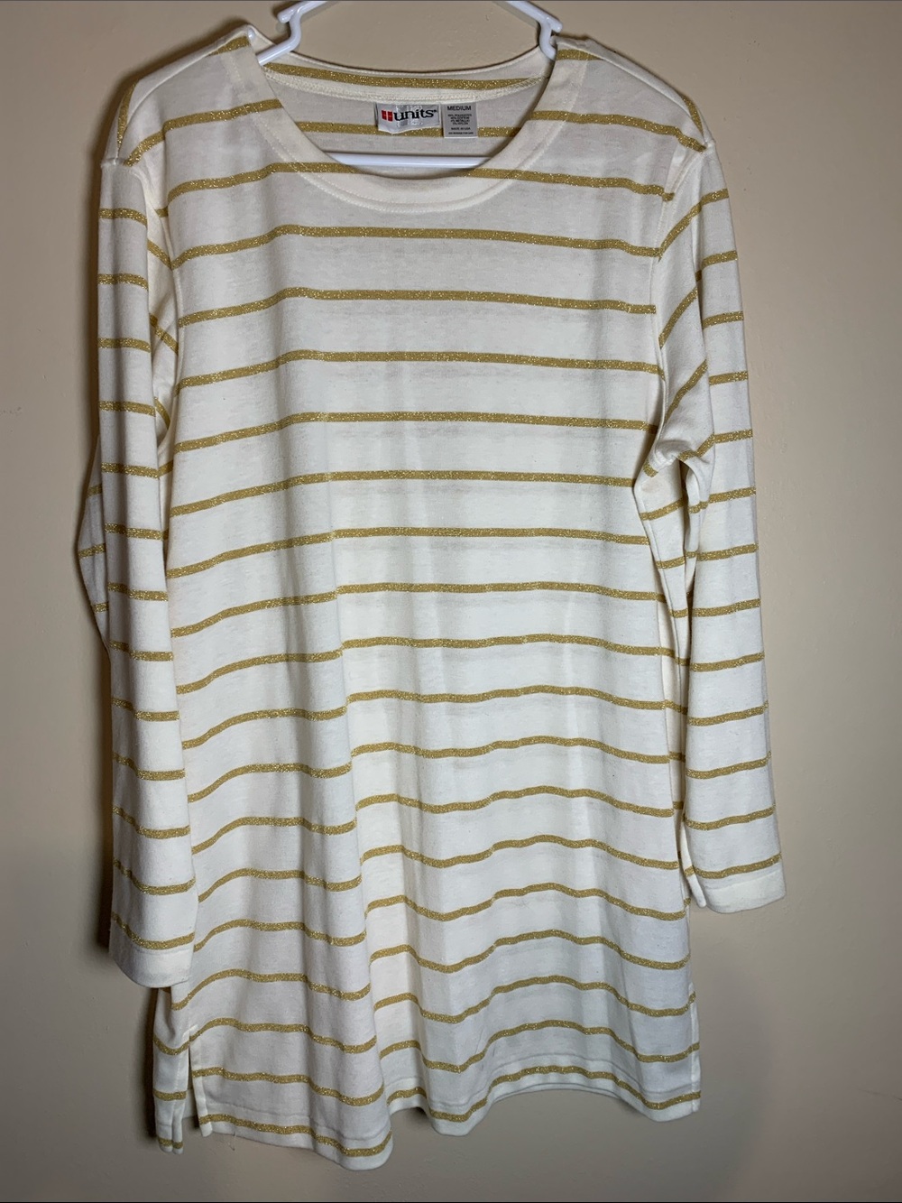 Units White Tunic Top with Gold Stripes Vintage Medium Top made USA